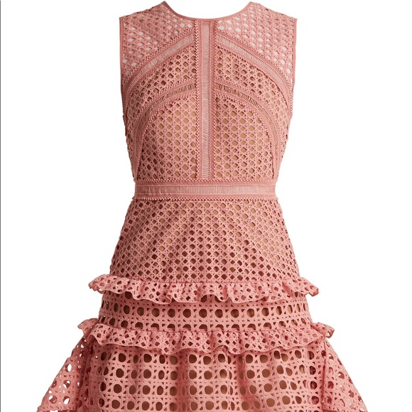 SELF-PORTRAIT – CROSSHATCH-LACE SLEEVELESS DRESS – PINK - Picture 2 of 4